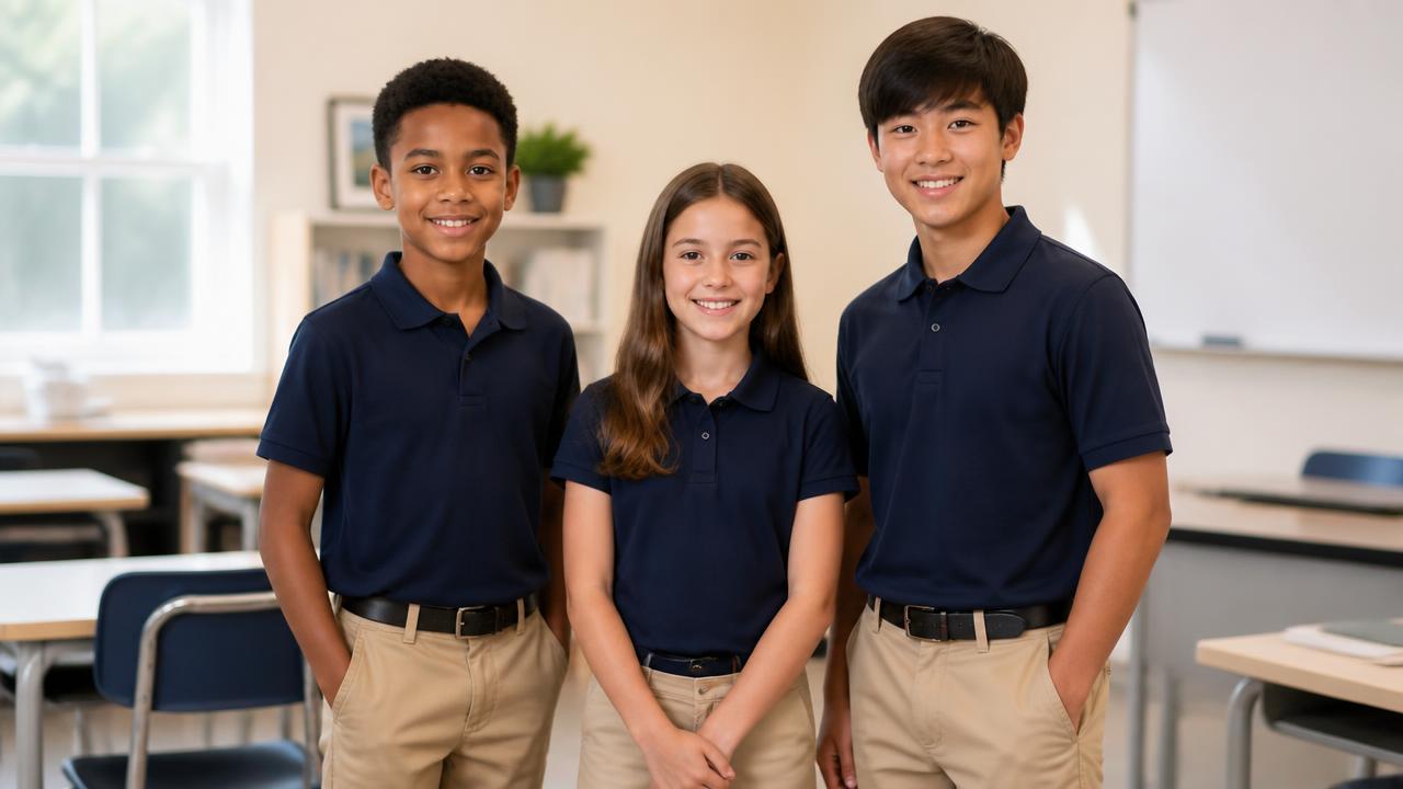 Students wearing navy blue and khaki Zarephath Academy uniforms